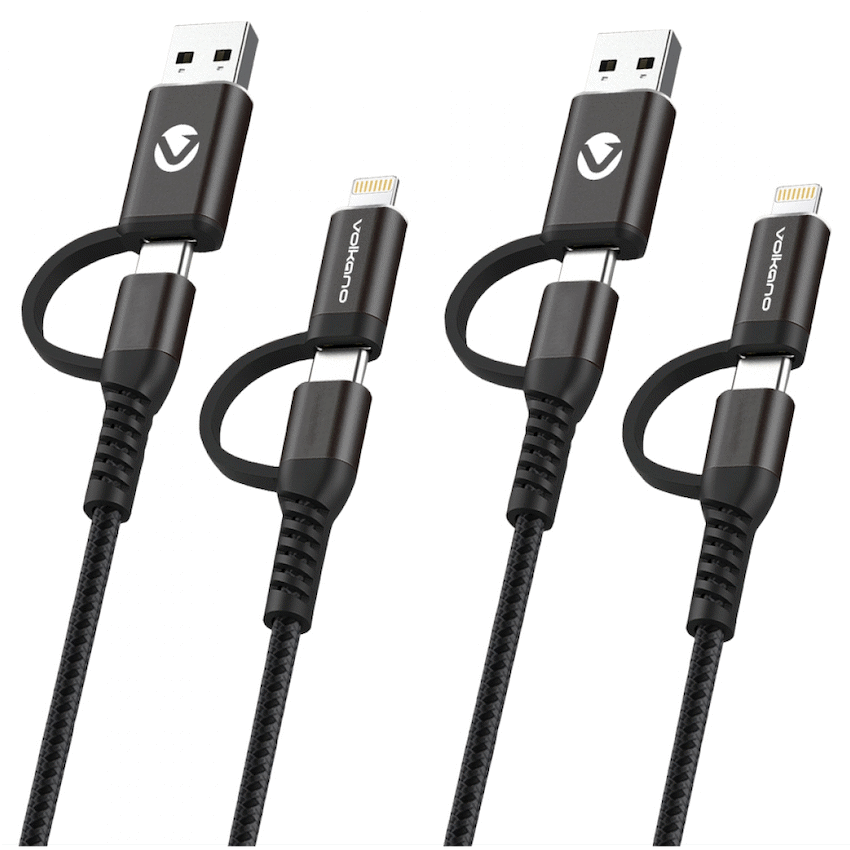 Volkano Weave Series 4-in-1 Cable Two Pack - 1.2m/4ft & 1.8m/6ft | VK-20172-BK