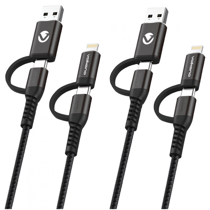 Volkano Weave Series 4-in-1 Cable Two Pack - 1.2m/4ft & 1.8m/6ft | VK-20172-BK