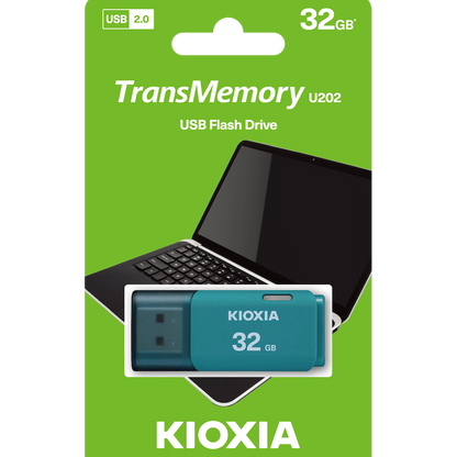Kioxia TransMemory U202 32GB USB 2.0 Type-A Flash Drive (Aqua) | LU202L032GG4