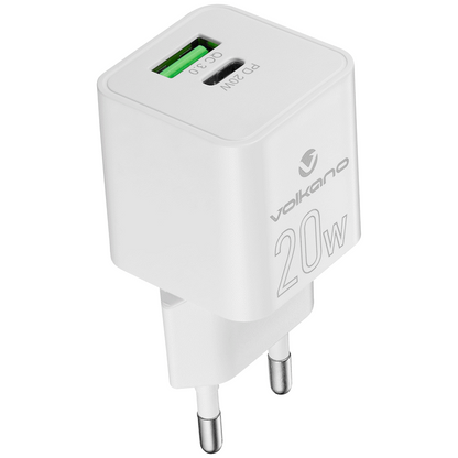 Volkano Dyna Duo 20w PD + QC 3.0 Wall Charger | VK-8058-WT