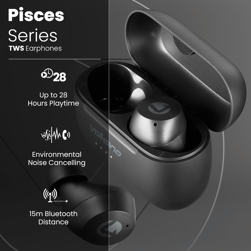 Volkano Pisces 2.0 Series TWS Earphones - Black | VK-1133-BK[V2]