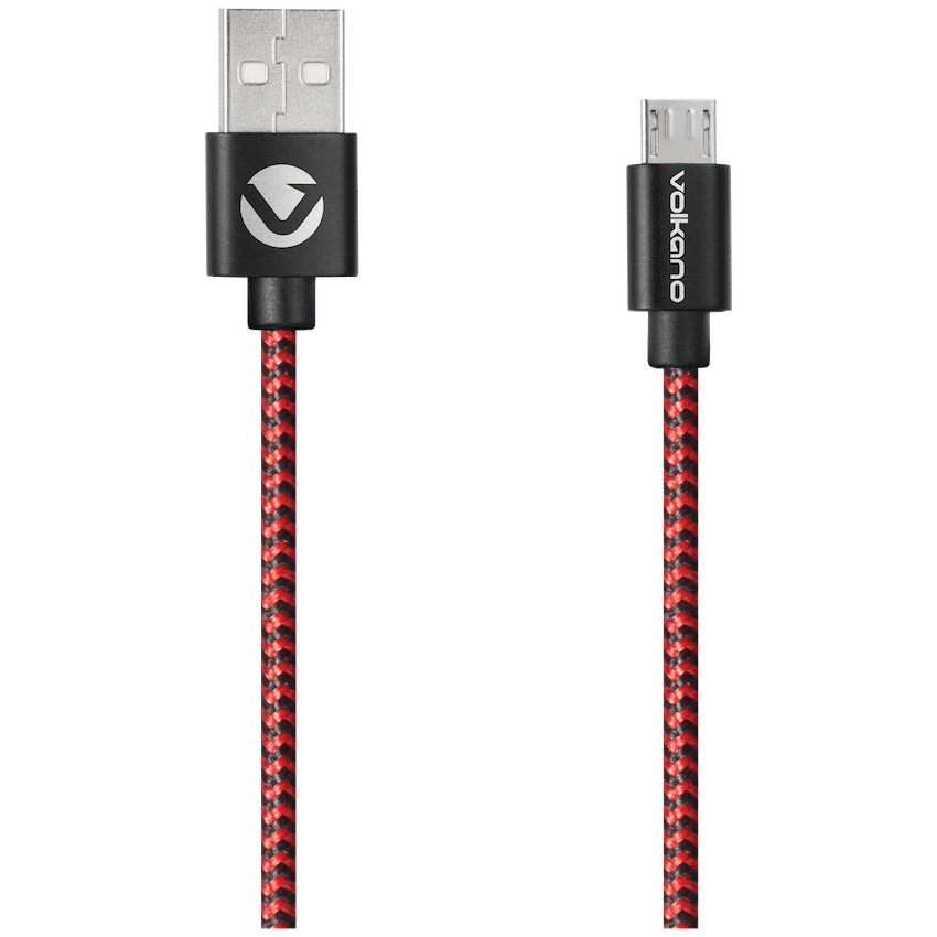 Volkano Braids Series Nylon Braided Micro USB Cable 1.2m - Black & Red | VK-20102-BKRD
