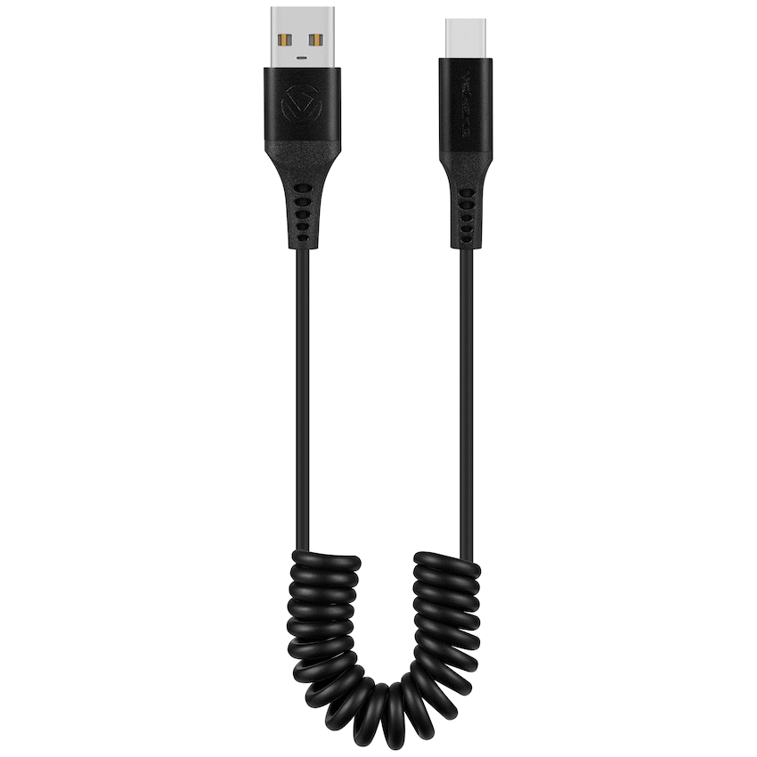 Volkano Helix Series Coiled 1m Charging Cable USB-A To USB-C 60W - Black | VK-20376-BK