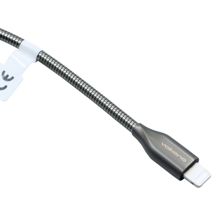 Volkano Iron Series Round Metallic Spring MFI Lightning Cable 6ft - Gun Metal | VK-20094-GM-6