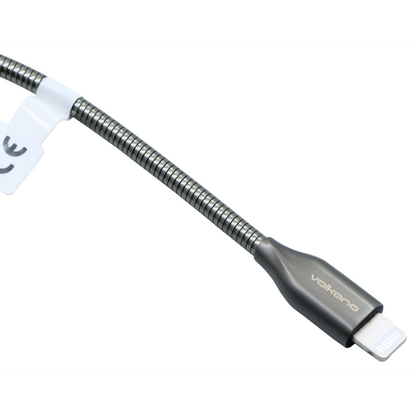 Volkano Iron Series Round Metallic Spring MFI Lightning Cable 6ft - Gun Metal | VK-20094-GM-6