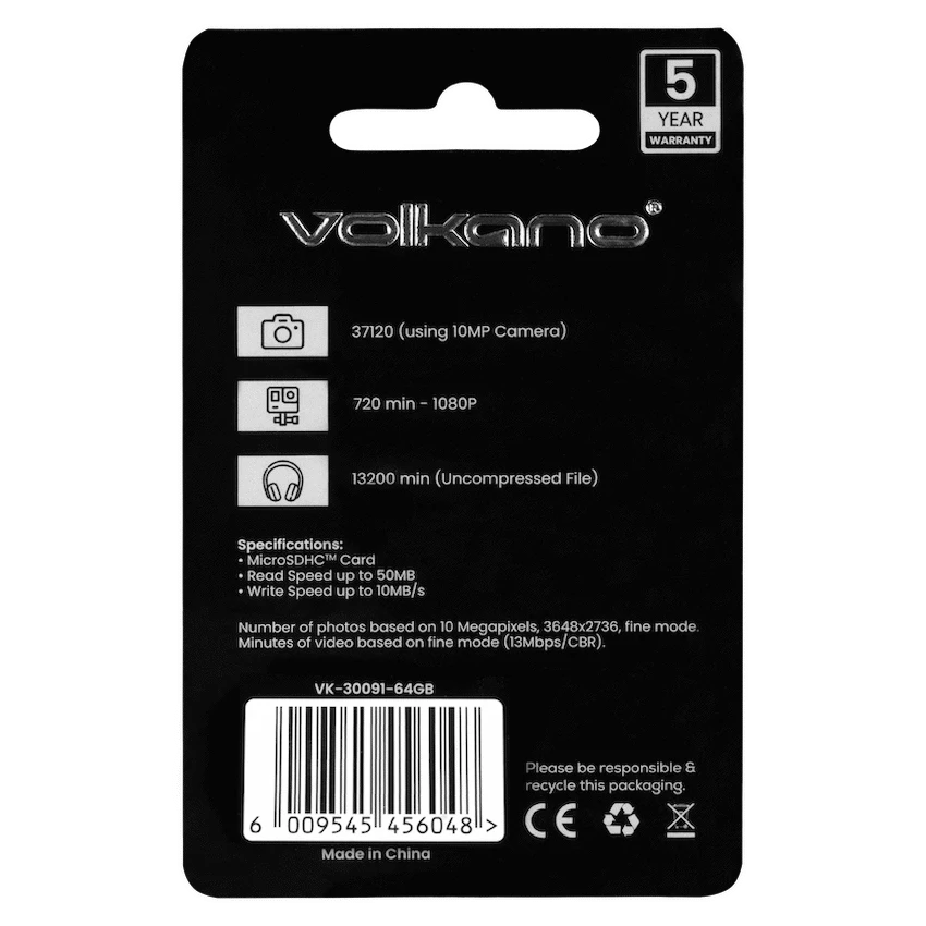 Volkano Micro Series Micro SD card 64GB - Class 10 | VK-30091-64GB