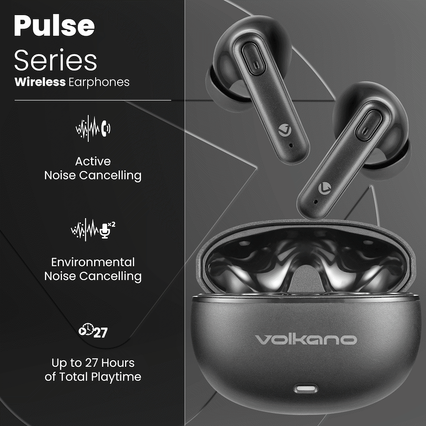 Volkano Pulse Series True Wireless Earphones with Charging Case - Black | VK-1164-BK