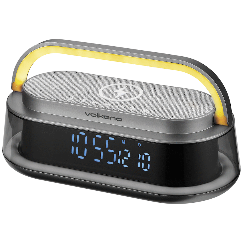 Volkano Awaken Series Alarm Clock with Wireless Charging and Speaker | VK-3129-GR