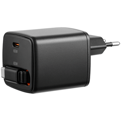 Volkano Sleek Series Fast Wall Charger 65W USB-C with Built-in Retractable 75cm Cable - Black | VK-8083-BK