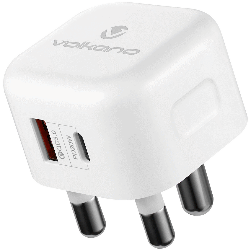 Volkano Robust Series 3-Pin SA to 20w PD + QC 3.0 Wall Charger | VK-8014-WT[V2]