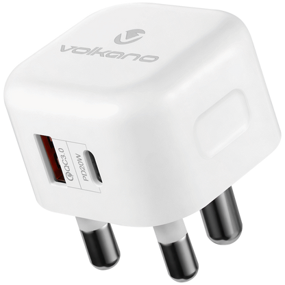 Volkano Robust Series 3-Pin SA to 20w PD + QC 3.0 Wall Charger | VK-8014-WT[V2]