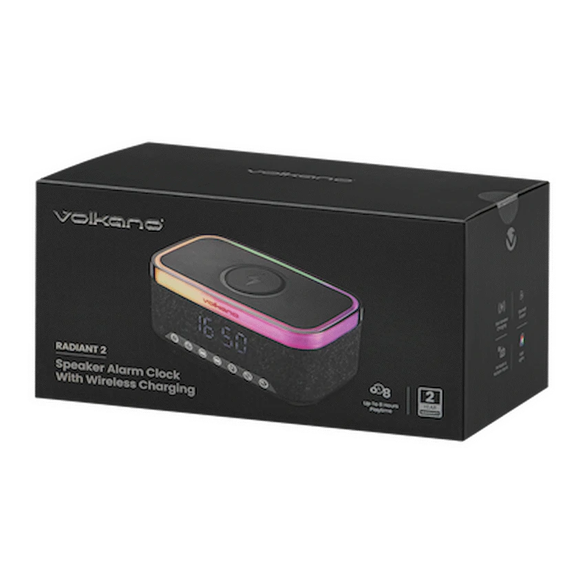 Volkano Radiant 2 Alarm Clock with Wireless Charging and Speaker - Black | VK-3135-BK[V2]
