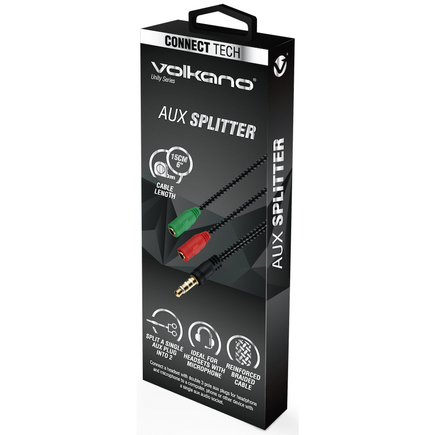 Volkano Unity Series AUX Splitter 4-Pole Plug to 2 AUX Sockets | VK-20221-BK