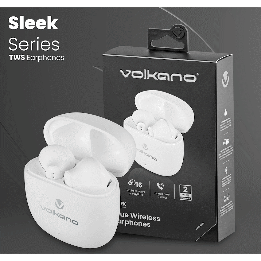 Volkano Sleek Series TWS Earphones - White | VK-1153-WT