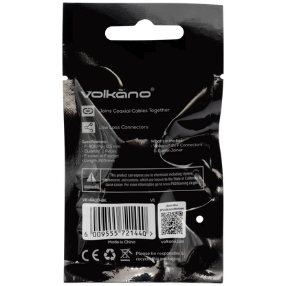 Volkano 2x F Connector & Barrel Joiner | VK-4400-BK