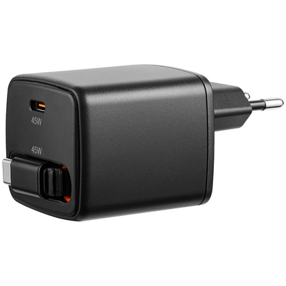 Volkano Sleek Series Fast Wall Charger 45W USB-C with Built-in Retractable 75cm Cable - Black | VK-8082-BK