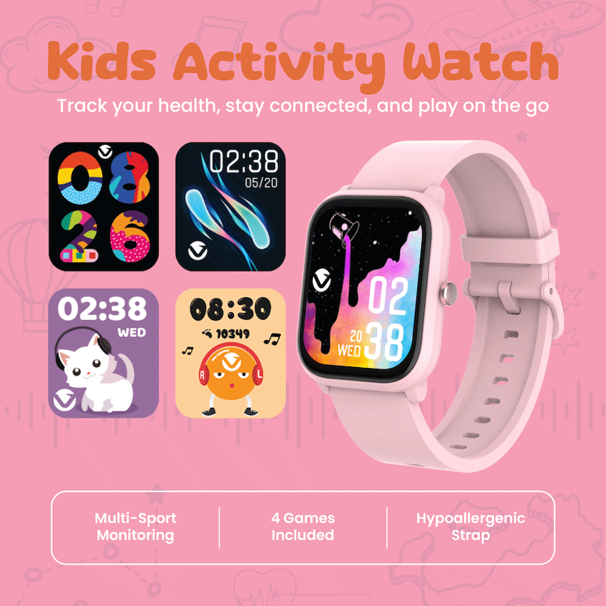 Volkano Vivo Series Kids Smart Watch - Pastel Pink | VK-5018-PK