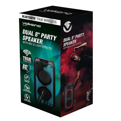 Volkano Helios Series Dual 8" Party Speaker with Microphone & Light Effects | VK-3900-D8