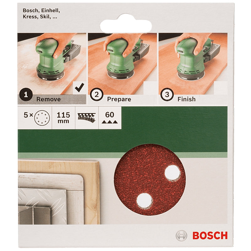 Bosch DIY 5-Piece 115mm Sanding Discs with 8-Holes, 40 to 240 Grit