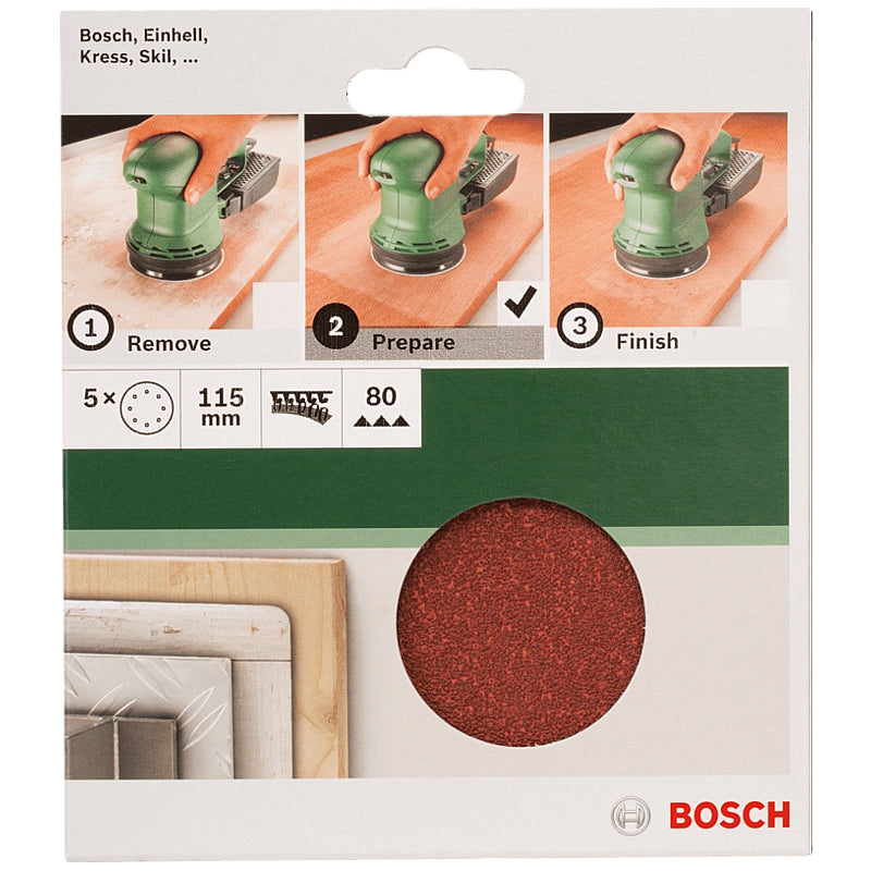 Bosch DIY 5-Piece 115mm Sanding Discs with 8-Holes, 40 to 240 Grit