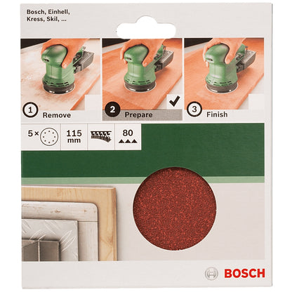 Bosch DIY 5-Piece 115mm Sanding Discs with 8-Holes, 40 to 240 Grit