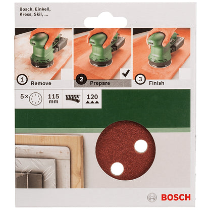 Bosch DIY 5-Piece 115mm Sanding Discs with 8-Holes, 40 to 240 Grit