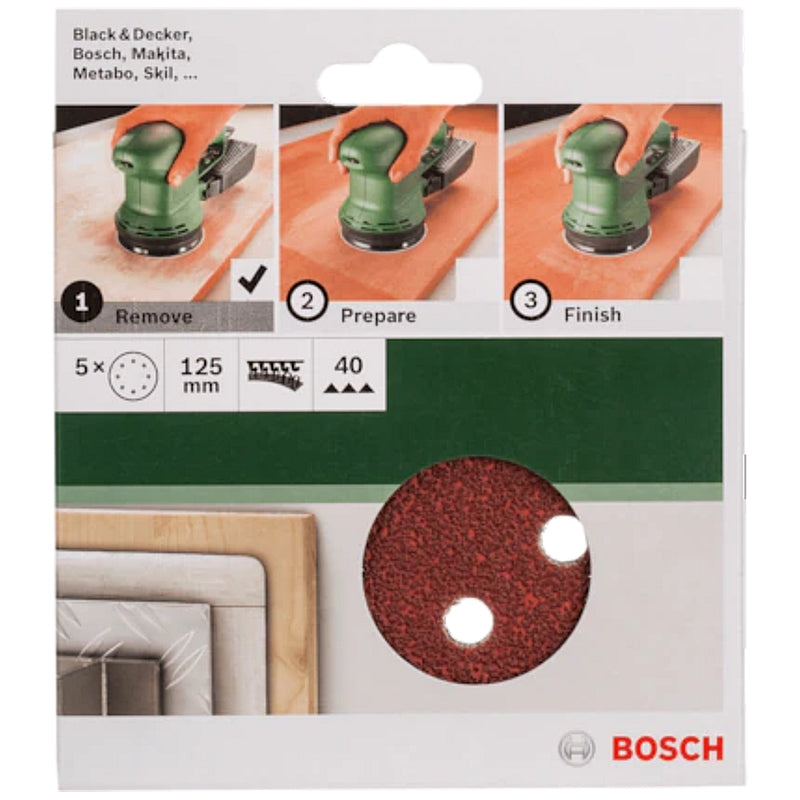 Bosch DIY 5-Piece 125mm Sanding Discs with 8-Holes, 40 to 240 Grit