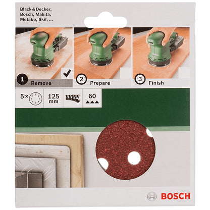 Bosch DIY 5-Piece 125mm Sanding Discs with 8-Holes, 40 to 240 Grit