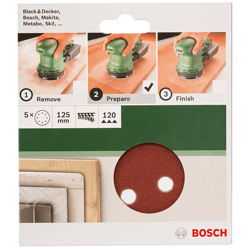 Bosch DIY 5-Piece 125mm Sanding Discs with 8-Holes, 40 to 240 Grit