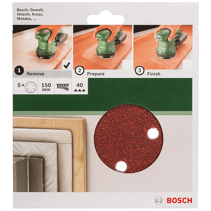 Bosch DIY 5-Piece 150mm Sanding Discs with 6-Holes, 40 to 240 Grit