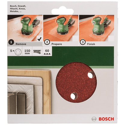 Bosch DIY 5-Piece 150mm Sanding Discs with 6-Holes, 40 to 240 Grit