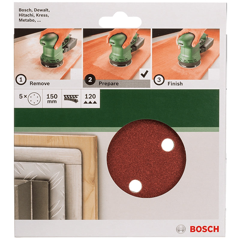 Bosch DIY 5-Piece 150mm Sanding Discs with 6-Holes, 40 to 240 Grit