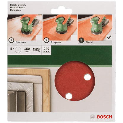 Bosch DIY 5-Piece 150mm Sanding Discs with 6-Holes, 40 to 240 Grit