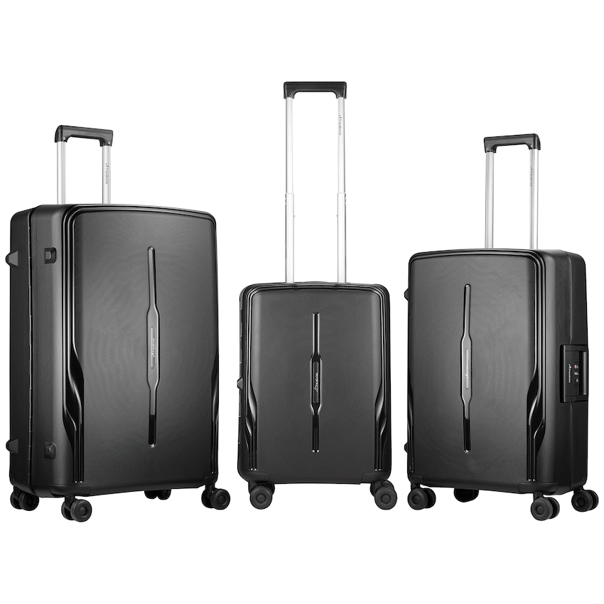 Travelwize Clipper PP 3Pc 4-Wheel Spinner Luggage Set Black | TW-9267-BK