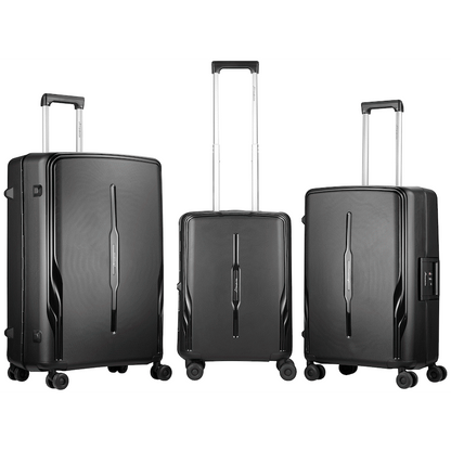 Travelwize Clipper PP 3Pc 4-Wheel Spinner Luggage Set Black | TW-9267-BK
