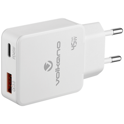 Volkano Potent Plus series 45W GaN Compact Dual USB and USB-C PD Wall Charger | VK-8054-WT[V2]