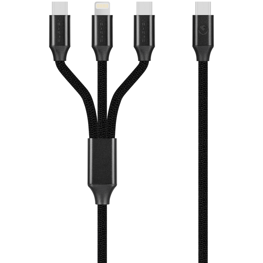 Volkano Weave Series 65w 3-in-1 Charge Cable - Black | VK-20237-BK