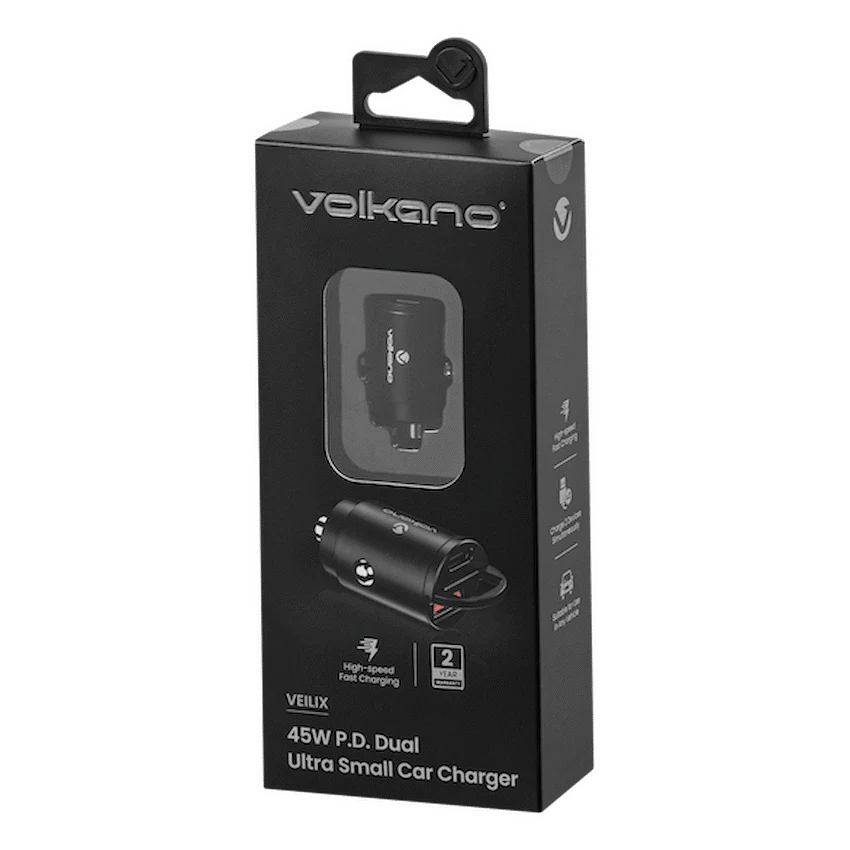 Volkano Veilix Series 45w PD Dual USB-A and USB-C Ultra Small Car Charger - Black | VK-8008-BK