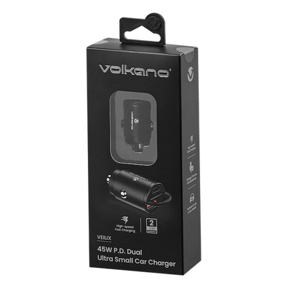 Volkano Veilix Series 45w PD Dual USB-A and USB-C Ultra Small Car Charger - Black | VK-8008-BK