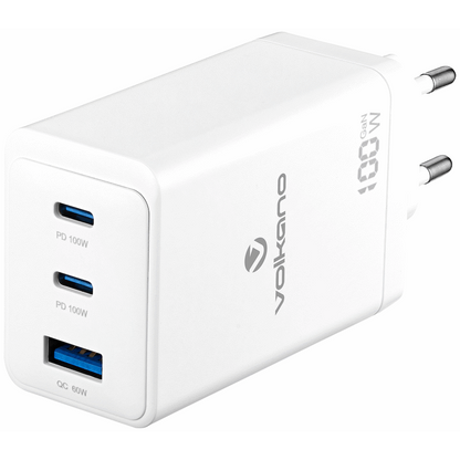 Volkano WattPro Series Triple Port 100W GaN Wall Charger - White | VK-8068-WT