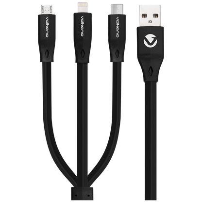 Volkano Slim Series Flat PVC 3-in-1 (Type-C / Lightning / Micro) Cable 30W 1m- Black | VK-20086-BK