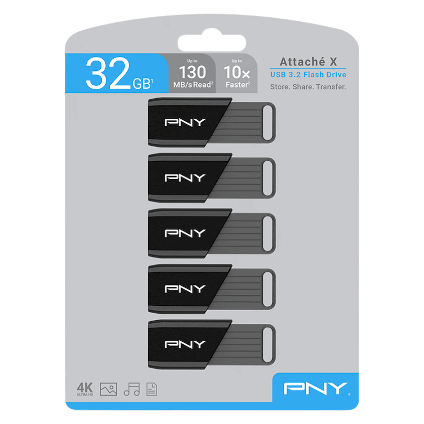 PNY 5-Pack Attaché X 64GB USB 3.2 Gen 1 Type-A Flash Drive | P-FD64GX5ATTX-EF