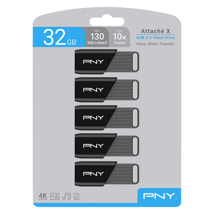PNY 5-Pack Attaché X 64GB USB 3.2 Gen 1 Type-A Flash Drive | P-FD64GX5ATTX-EF