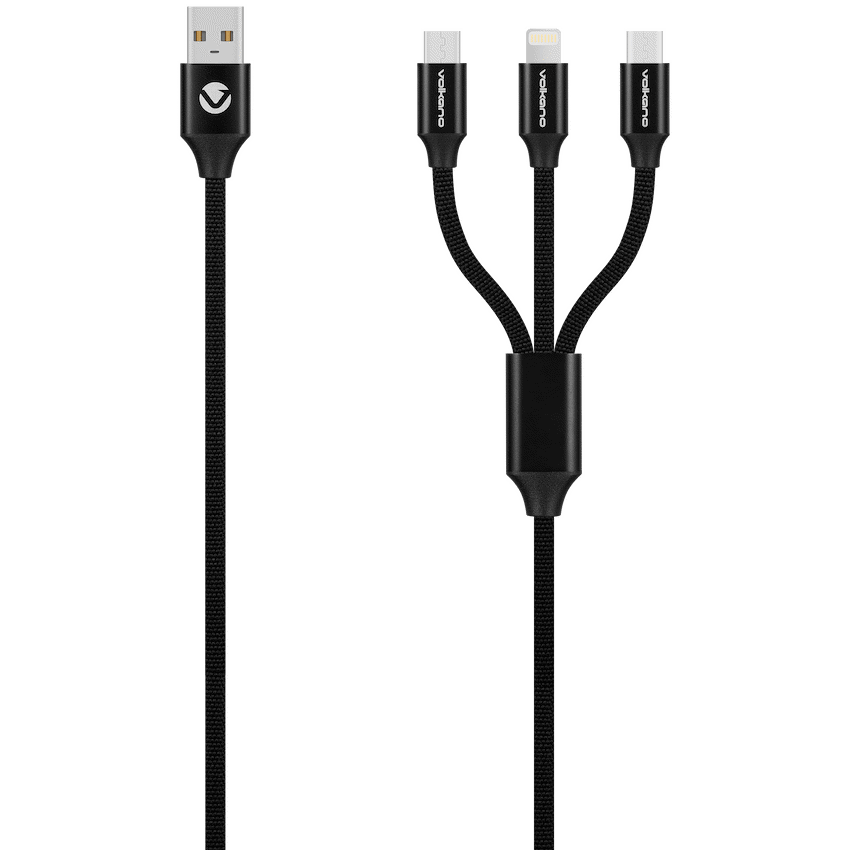 Volkano On the Go 3-in-1 Braided Cable | VK-PDQ004-BK