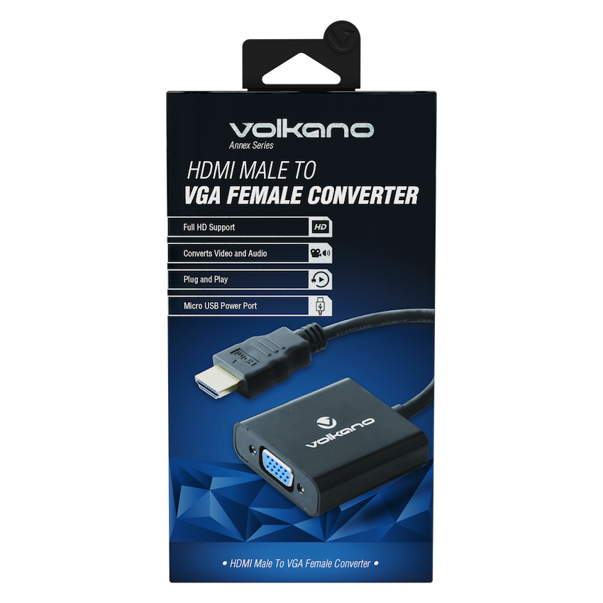 Volkano Annex Series HDMI Male to VGA Female Converter, 10cm Cable, with Sound | VK-20045-BK