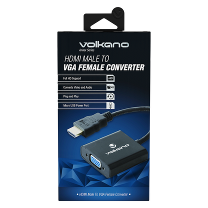 Volkano Annex Series HDMI Male to VGA Female Converter, 10cm Cable, with Sound | VK-20045-BK