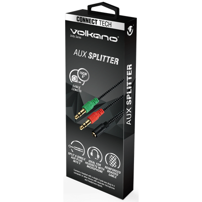 Volkano Unity Series AUX Splitter 4-Pole Socket to 2 AUX | VK-20220-BK