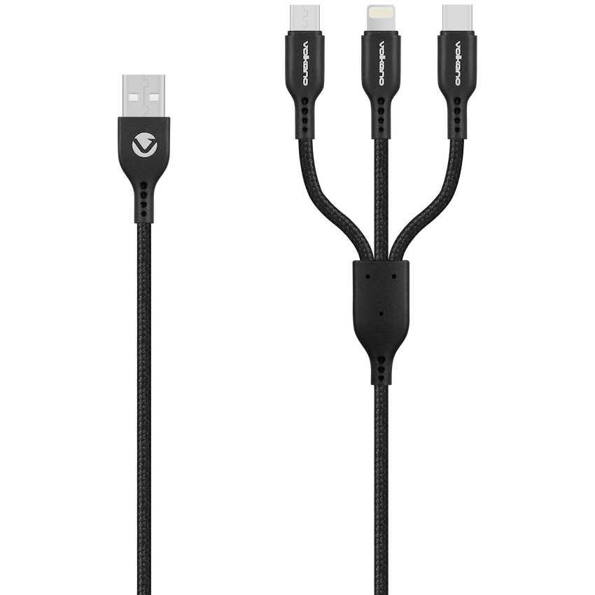 Volkano On-the-Go 3-in-1 Braided Cable | VK-PDQ103-BK