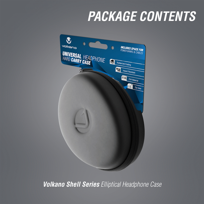 Volkano Shell Elliptical Headphone Case - Black | VK-7045-BK