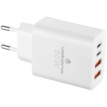 Volkano Quad Series 2x PD USB-C 2x USB-A 3a 35W Wall Charger | VK-8059-WT